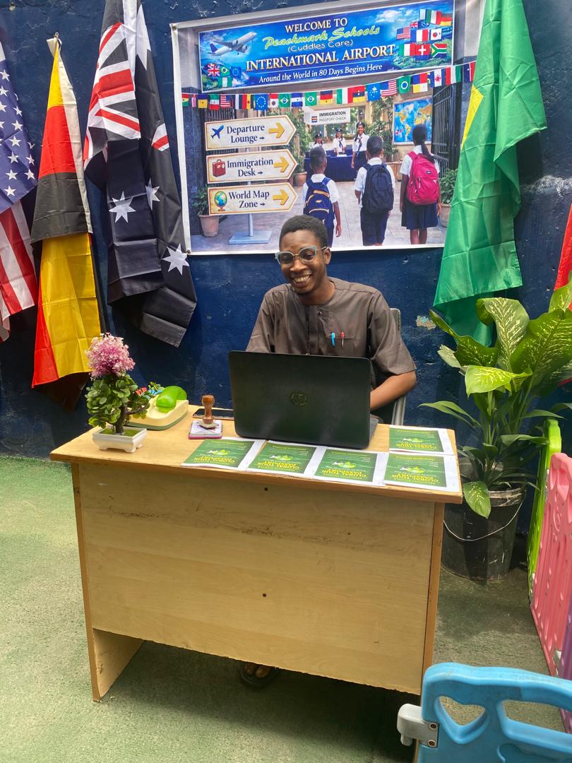 Staff member at the Peachmark International Airport check-in desk