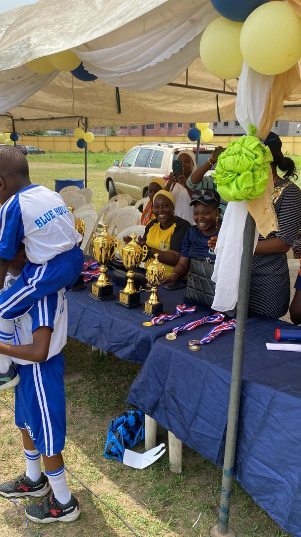 Trophies and medals awaiting Sports Day winners